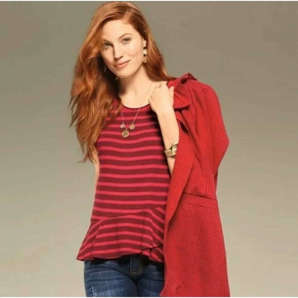 Cabi Womens Tee Shirt Size Small Red Striped Short Sleeves‎ Sweet Talk 3631